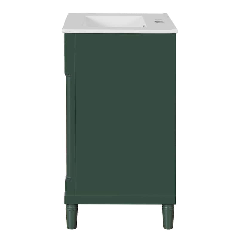 Elegant Bathroom Vanity Freestanding Storage Cabinet with Sink, 2 Doors, Gold Handles and Adjustable Interior Shelf