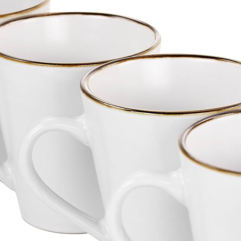 Elama Arthur 6 Piece Stoneware Mug Set in Matte White with Gold Rim