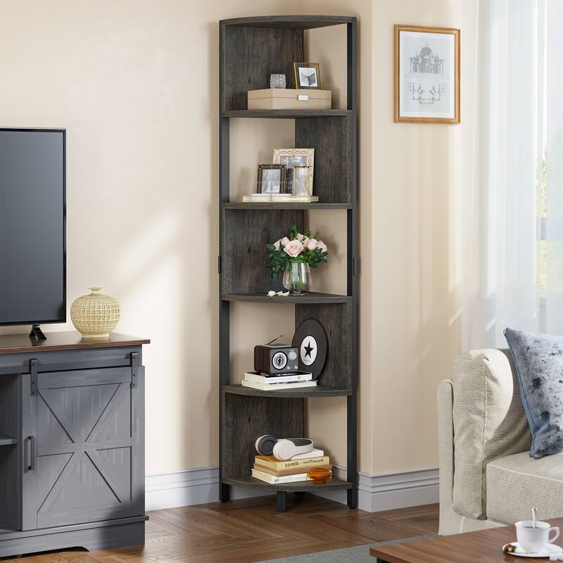 Herrell 5-Tier Corner Bookshelf 68" Tall Modern Free Standing Zigzag Corner Bookcase