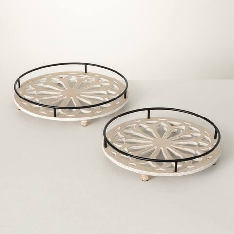 3"H Sullivans Metal Framed Wooden Tray Set of 2, Multicolored - 15.75"L x 15.75"W x 3"H, 13.75"L x 13.75"W x 3"H