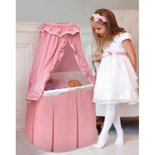slide 2 of 8, Badger Basket Kisses Rectangle Rocking Doll Bassinet - Pink/White