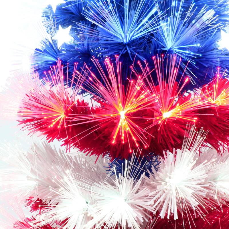 Puleo International 4 ft. Fiber Optic & LED Patriotic Artificial Christmas & July 4th Tree