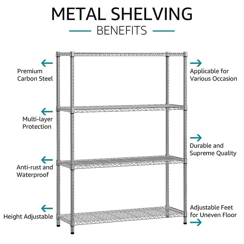 1400 Lbs 4-Shelf Storage Shelves, Wire Shelving Heavy Duty Metal Storage Shelving Unit Adjustable Garage Shelving Rack
