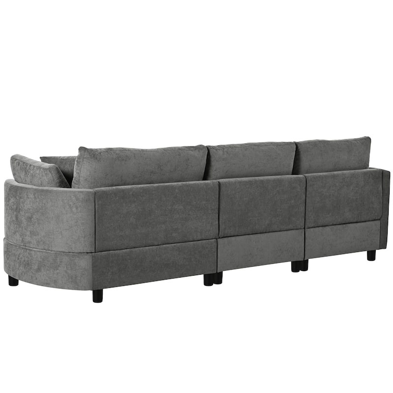 Curved Sectional Sofa, Chenille Fabric Sectional Couch with Chaise and 3 Throw Pillows
