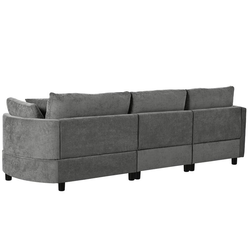 Roomfitters 105" Chenille Fabric 3-Piece Sectional Sofa, Modern Large L-Shaped Couch with Rounded Chaise for Living Room