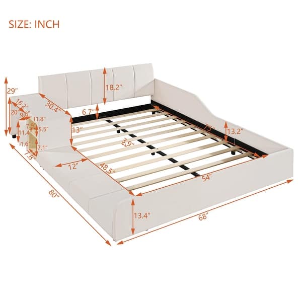 Velvet Upholstered Platform Bed Mother & Child Grounded Bed