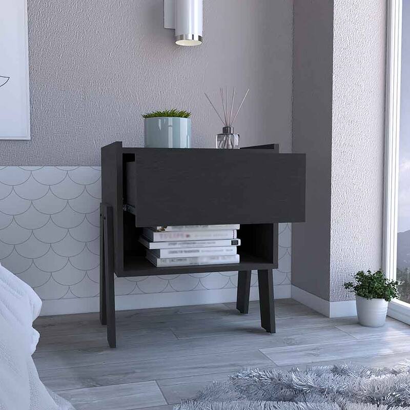 Bedroom Nightstand Open Shelf One Drawer
