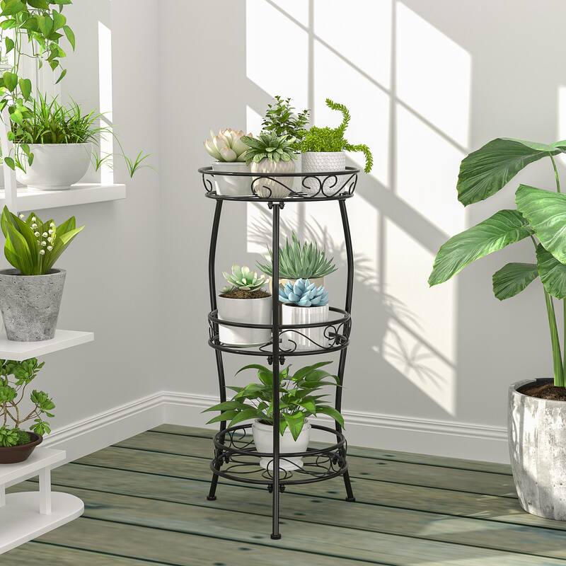 Javlergo Black 3-Tier Metal Plant Stand Indoor Outdoor Tall Plant Shelf with Hollow Design for Living Room Balcony Garden