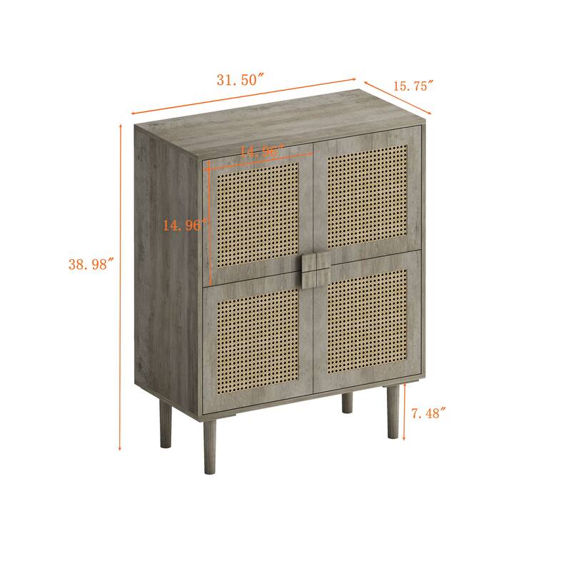 Sturdy Console Cabinet Dining Cabinet with Diamond Handles, Floor Cabinet Buffet Storage Cabinet with Rattan Doors