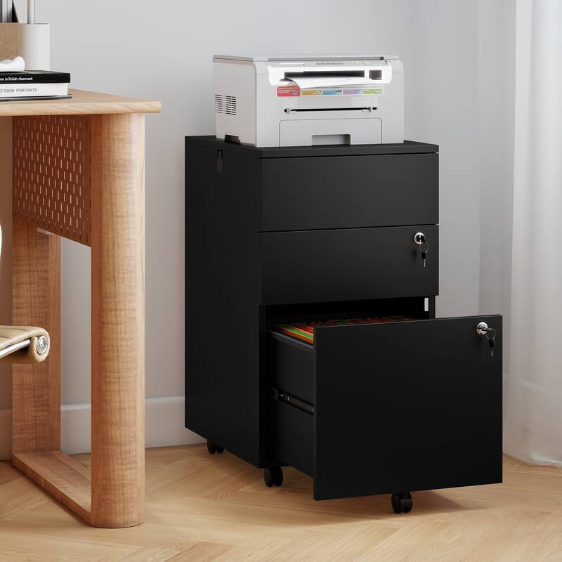 Gymax 3-Drawer File Cabinet Rolling File Organizer w/ Lock & 4 Keys