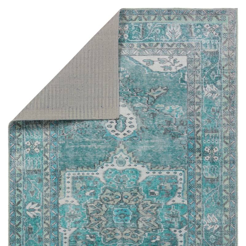 Machine Washable Kate Lester + Jaipur Living Tamara Medallion Teal/ Green Area Rug