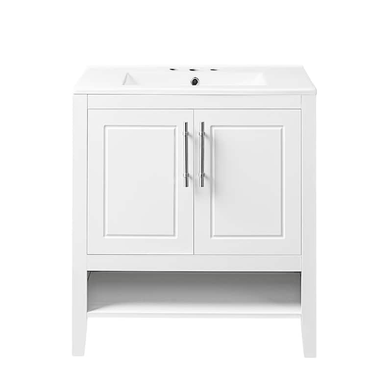 30 Inch Freestanding Bathroom Vanity Set with Ceramic Sink and Doors