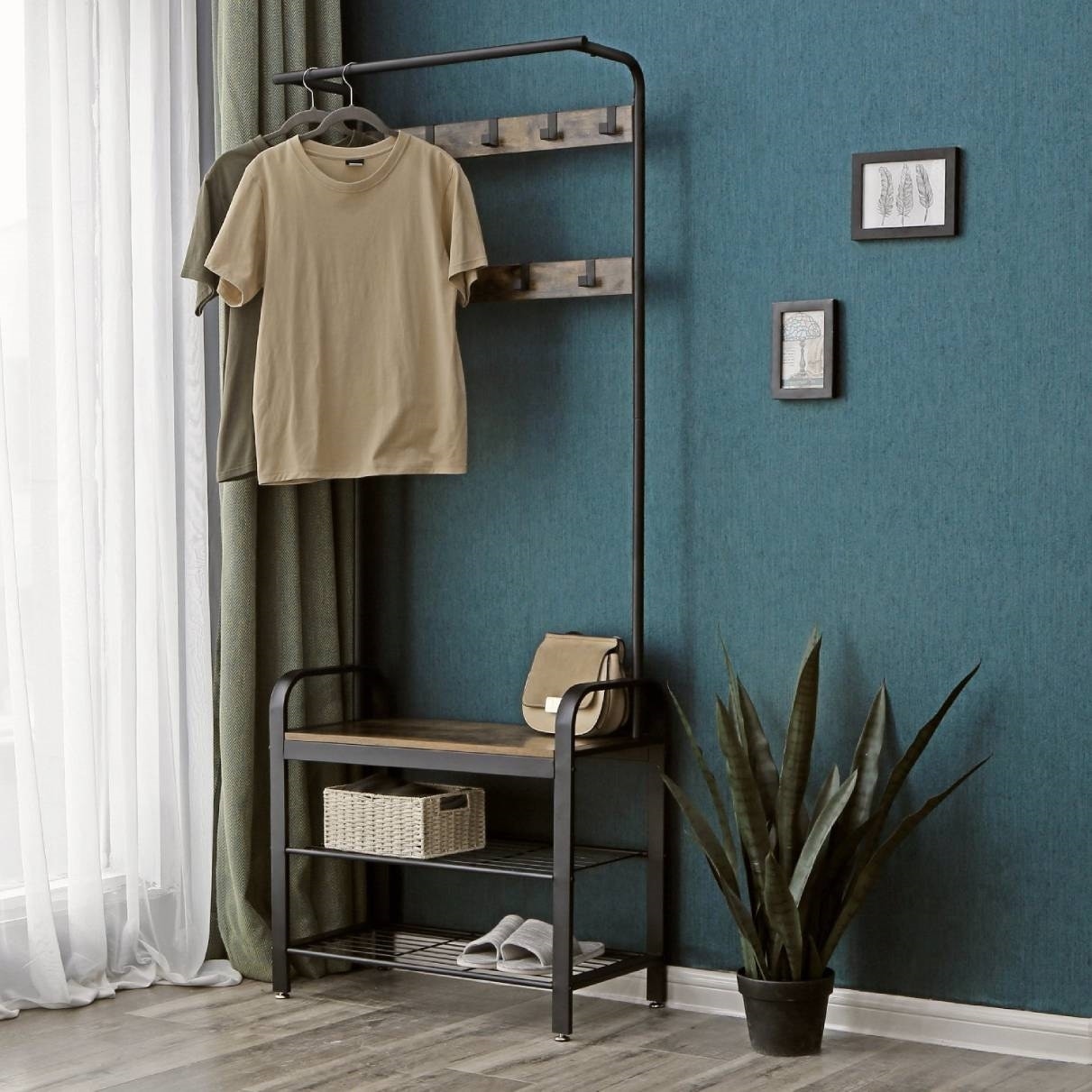 Shop Entryway Modern Industrial Style Hall Tree Coat Rack Shoe