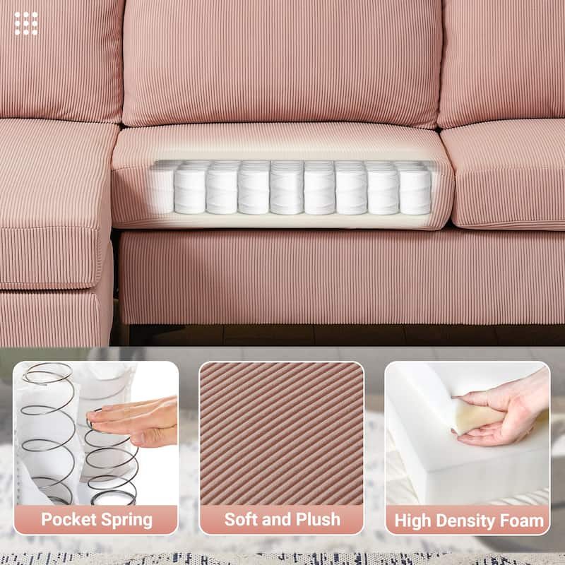HOOOWOOO Modern Polyester Convertible Chaise Sofa with Metal Legs for Living Room