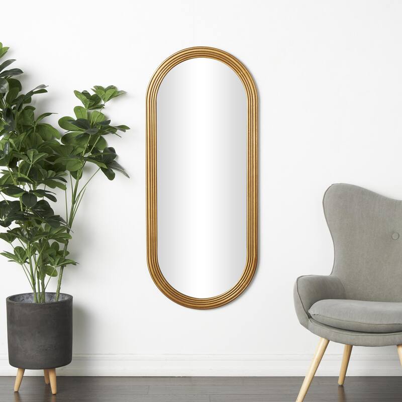 Wooden Oval Room Wall Mirror with Dimensional Carved Frame - Brown - Roche River Decor