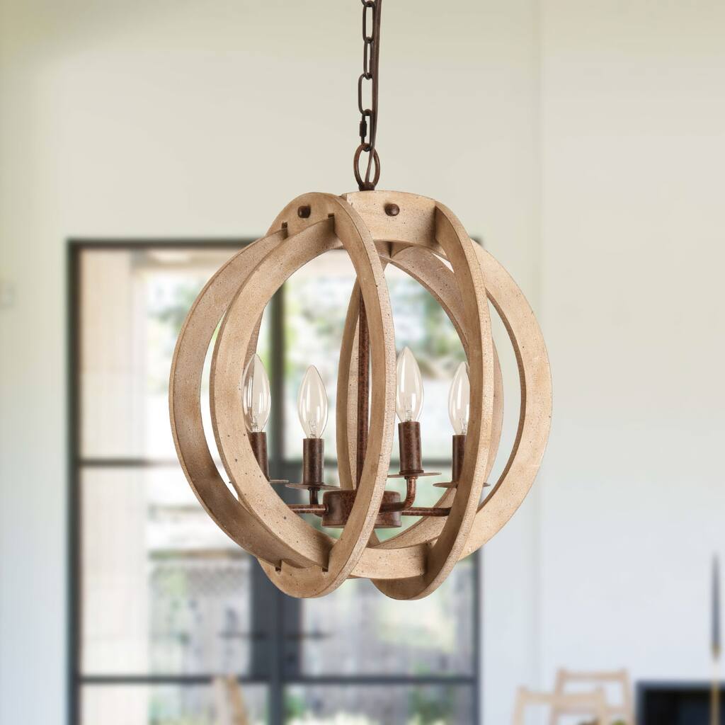 Oaks Aura 4-Light Global Shape Wood Chandelier Pendant Lighting