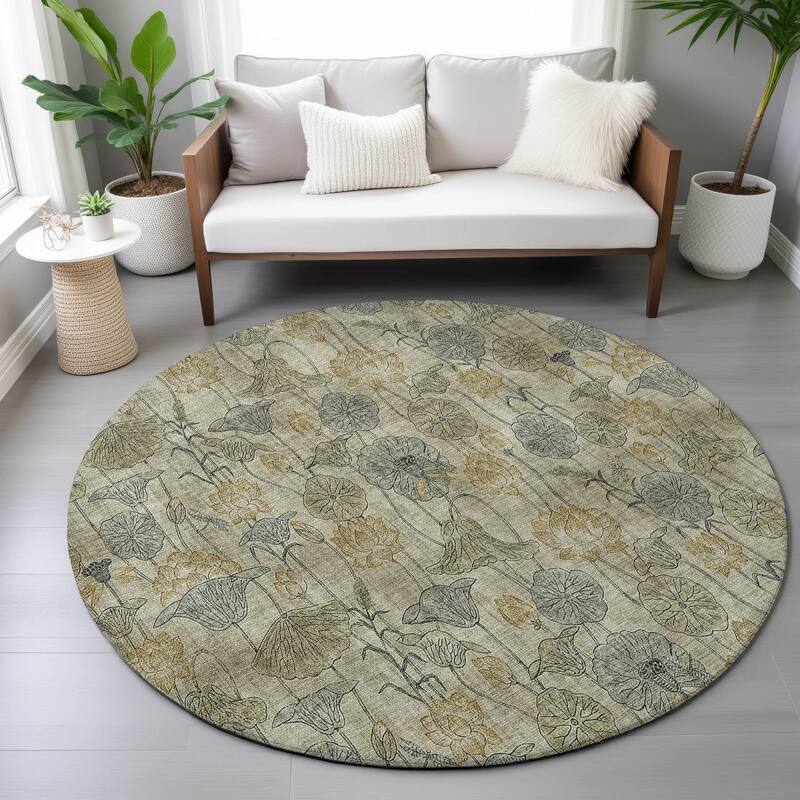 Machine Washable Indoor/Outdoor Modern Floral Chantille Rug
