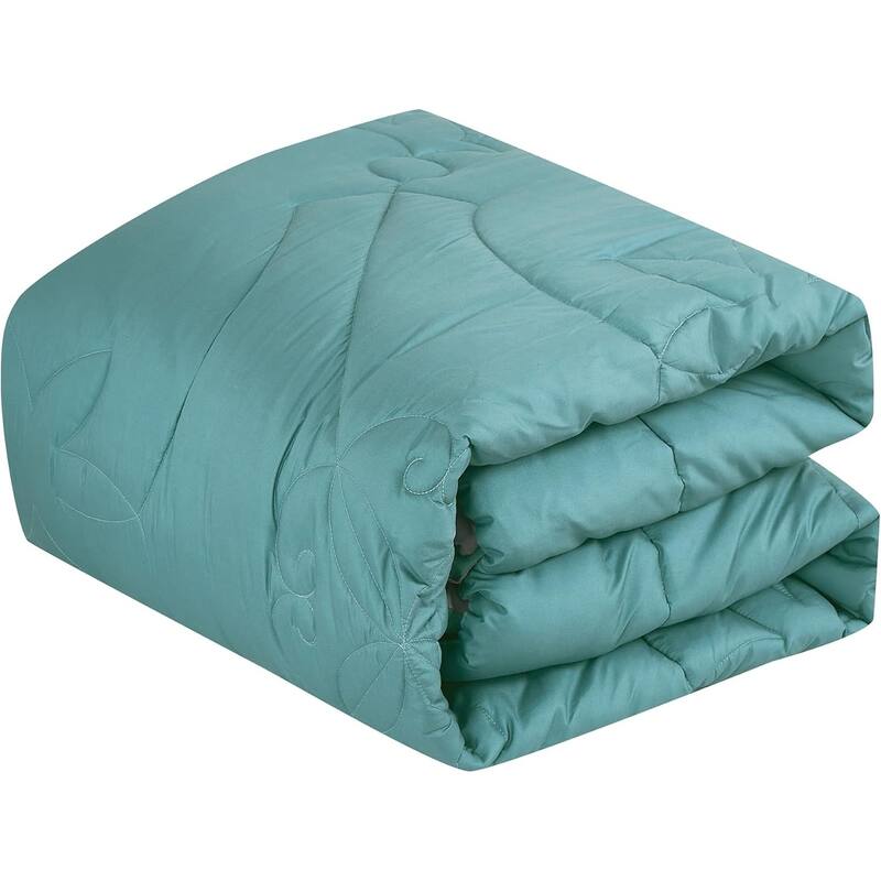9 Piece Bed-in-a-Bag Blue Floral Solid Soft Bedding Comforter Set