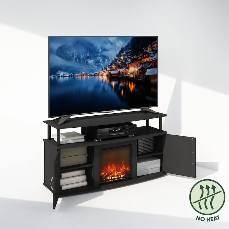 Furinno Jensen No Heat Decorative Electric Fireplace TV Stand for TV up to 55 Inch with Doors Storage Cabinet