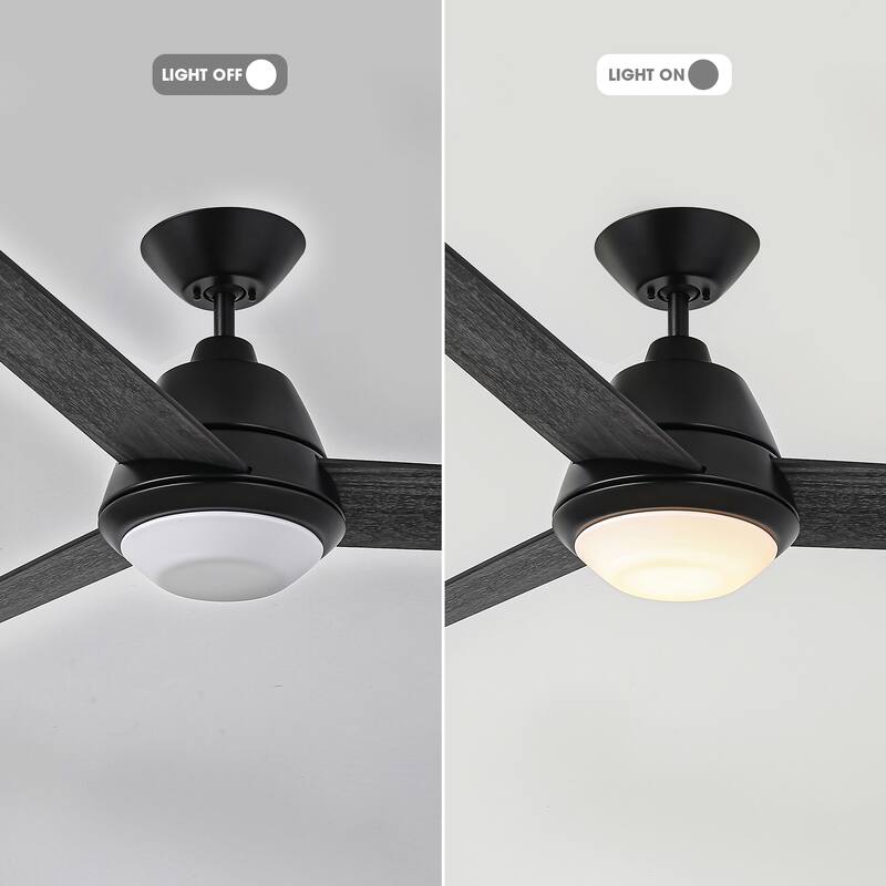 52-inch Modern Black Wooden Ceiling Fan with LED Light and Remote