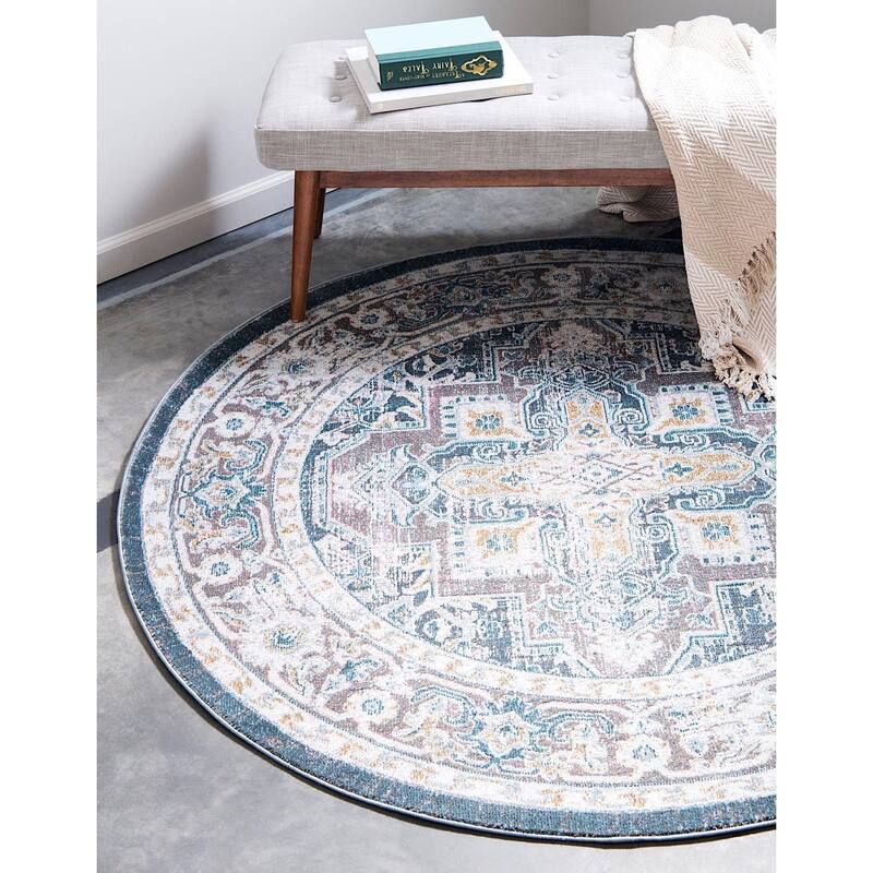 Traditional Samana Collection Area Rug - 5'5" Round - Gray