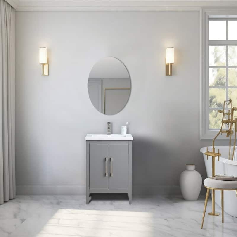 Vanity Art 20" or 24" or 30" Single Sink Bathroom Vanity Cabinet with Ceramic Top - 24"/Brushed Nickel - Cashmere Gray