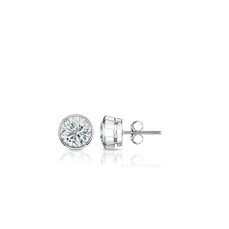 Auriya Natural Round Bezel Diamond Stud Earrings 1.00 to 3.00 ct. tw. Push-Back (F-G VS) - 1.00ct. tw. - Platinum - White