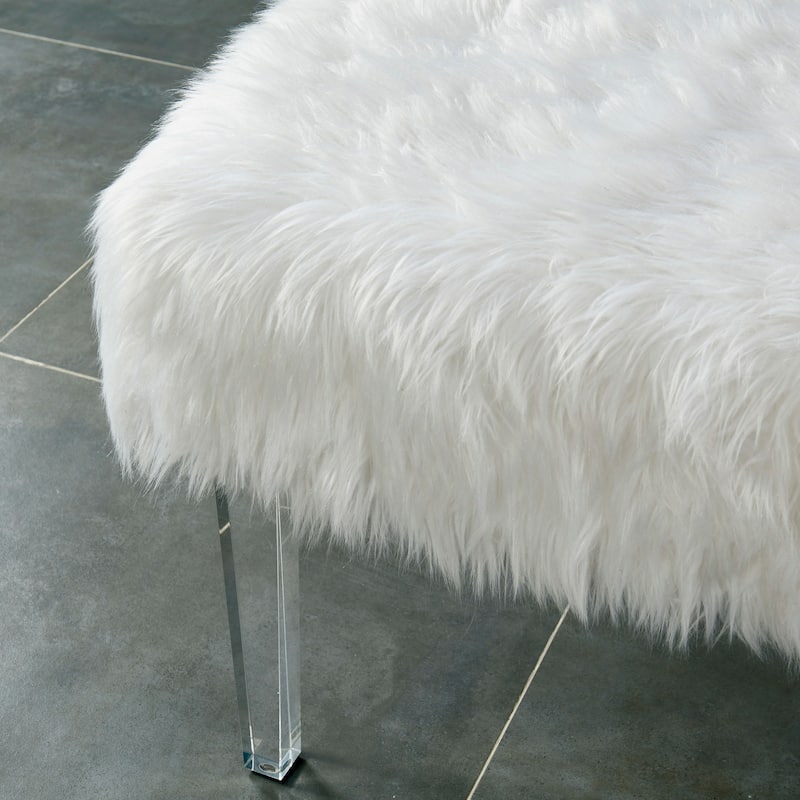 Andral Contemporary Faux Fur Acrylic Ottoman by Silver Orchid