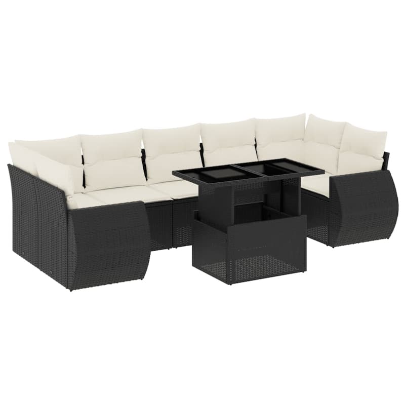 vidaXL Patio Sofa Set with Cushions Outdoor Furniture 8 Piece Poly Rattan - 24.4 x 24.4 x 27.2