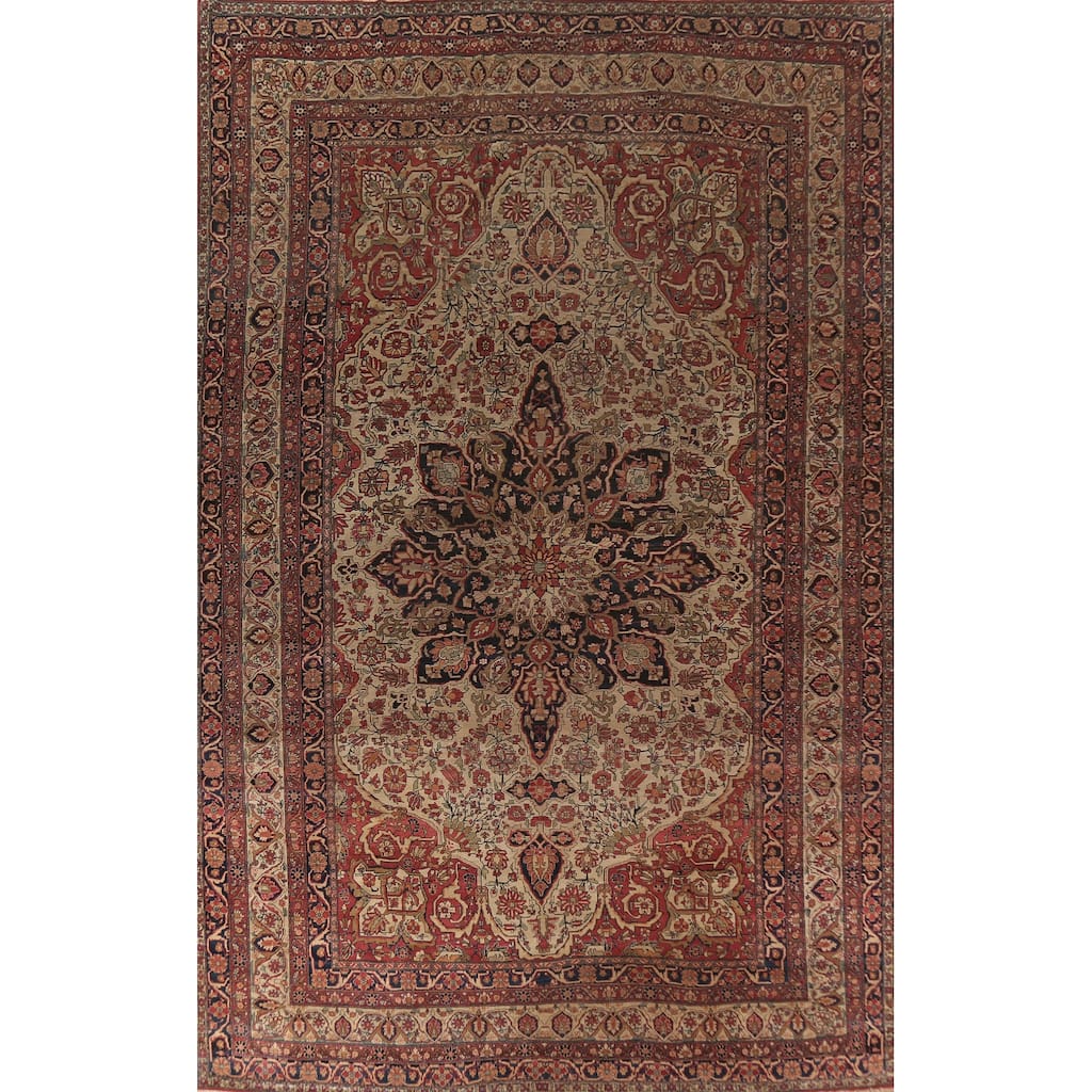 Pre-1900 Antique Kerman Ravar Persian Large Rug Handmade Wool Carpet - 10'5"x 16'1"