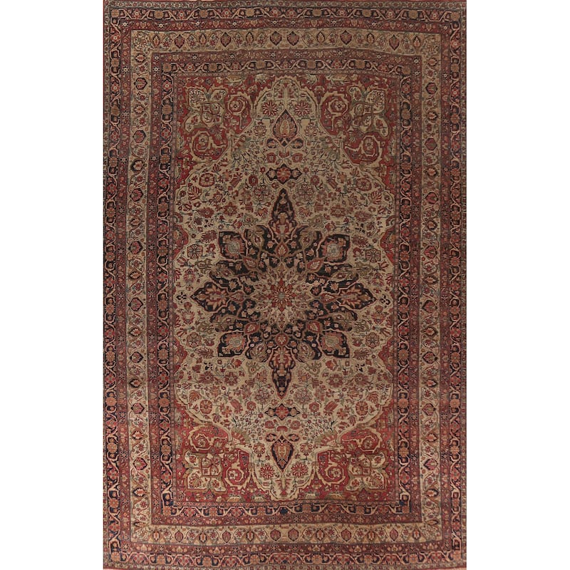 Pre-1900 Antique Kerman Ravar Persian Large Rug Handmade Wool Carpet - 10'5"x 16'1"