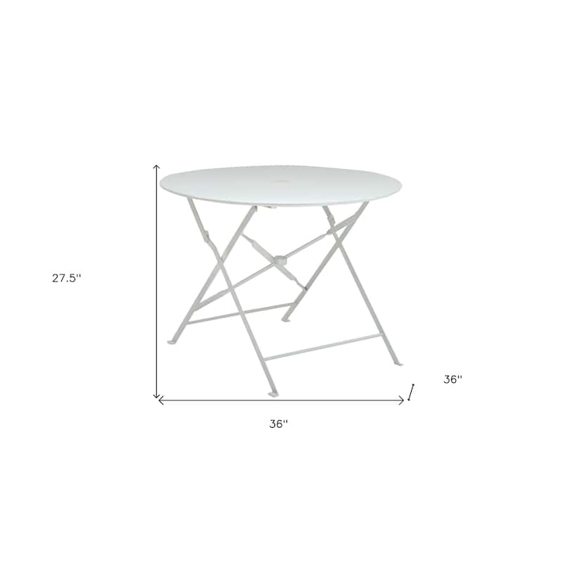36" White Rounded Aluminum Folding Outdoor Dining Table with Umbrella Hole