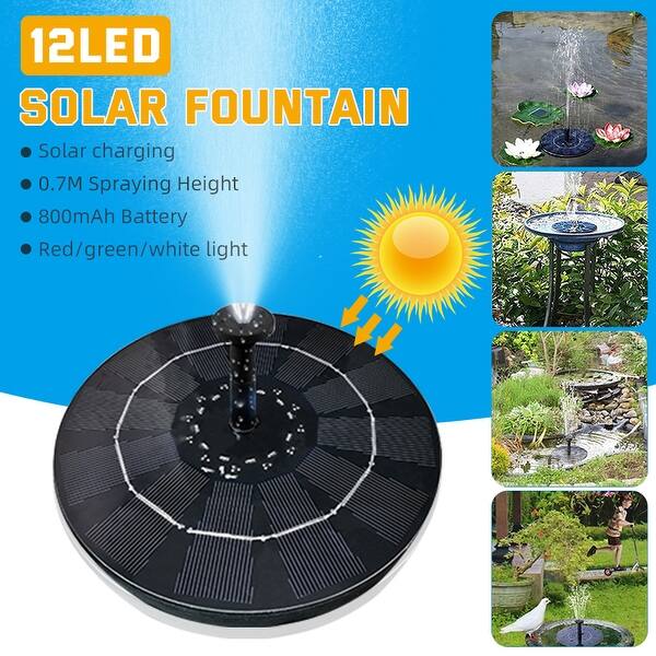 slide 1 of 8, 12LED 3W Solar Fountain Solar Panel Powered Fountain Water Pump Bird Bath Patio Landscape Floating Solar Fountain with Nozzles