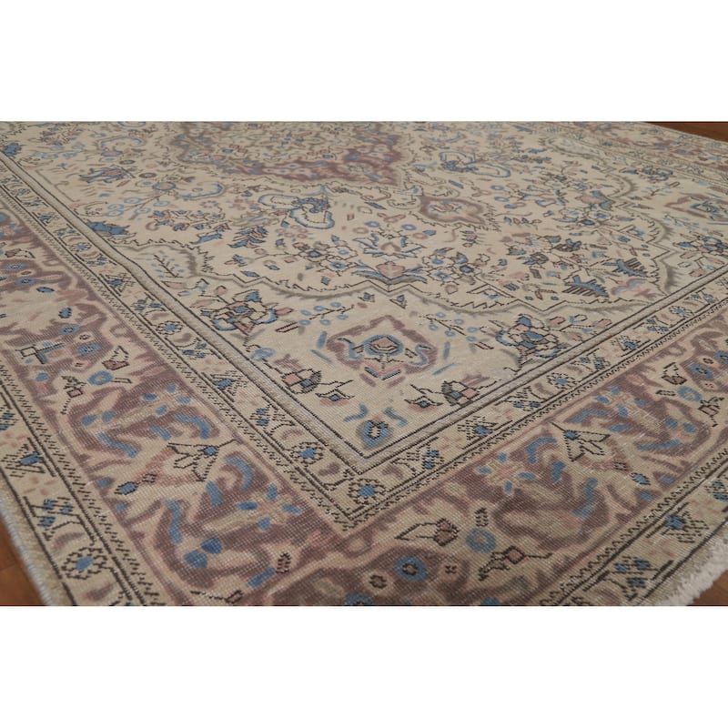 Traditional Tabriz Persian Vintage Rug Hand-Knotted Wool Carpet - 6'8" x 9'7"