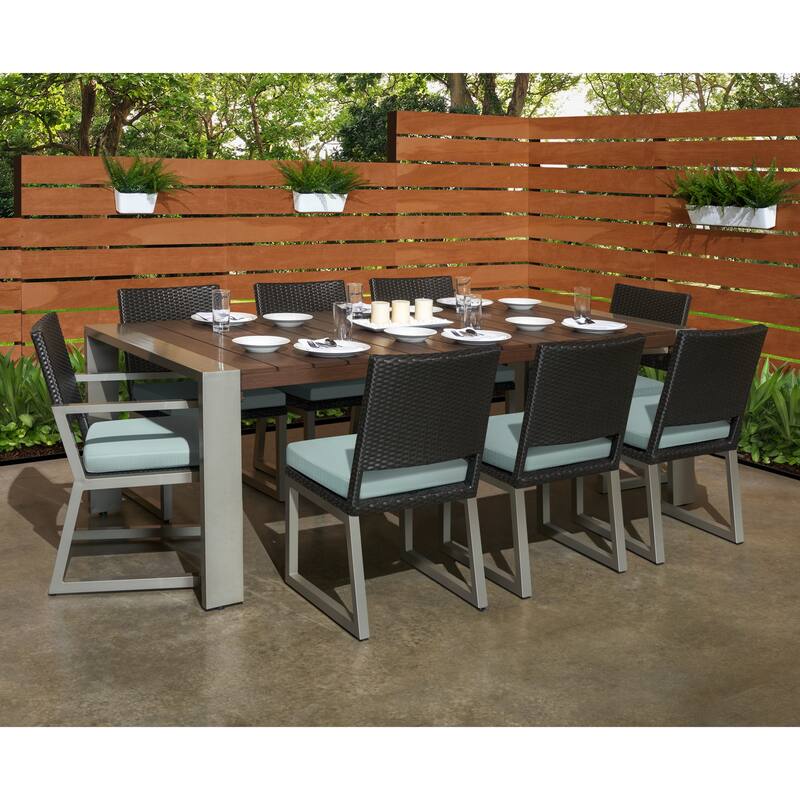 Milo Espresso 9 Piece Sunbrella Outdoor Patio Dining Set