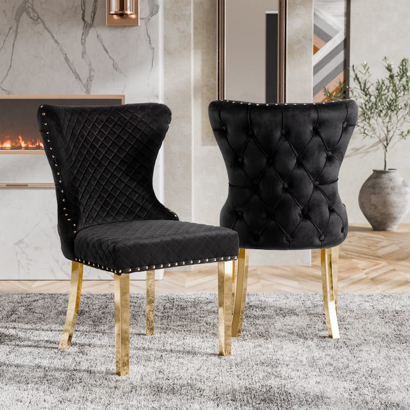 Furniture of America Thaddeus Glam Fabric Dining Chair with Nailhead Trim (Set of 2)