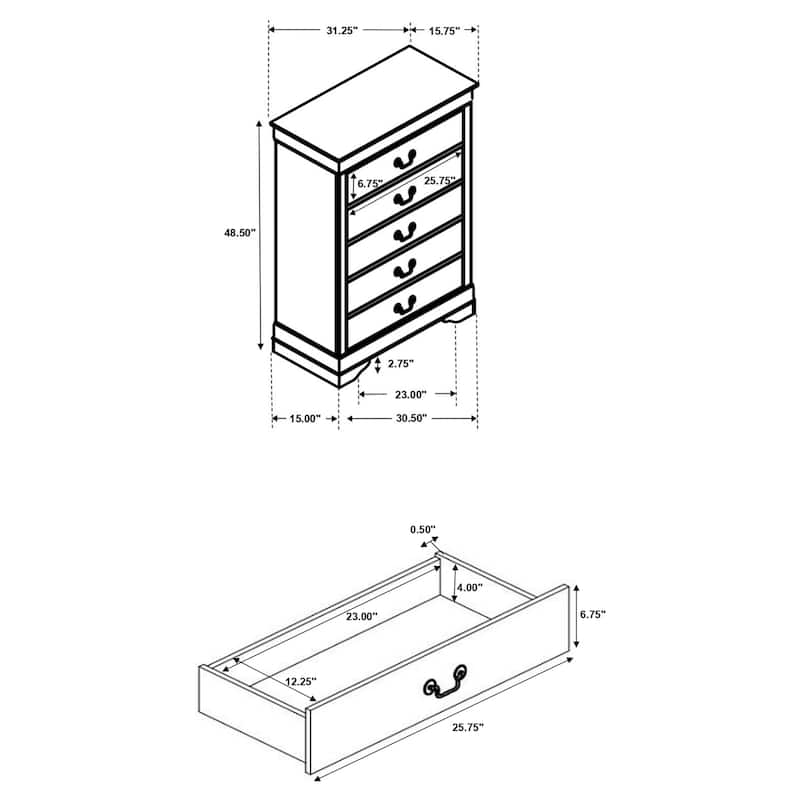 Louis Philippe Wood 5-drawer Bedroom Chest