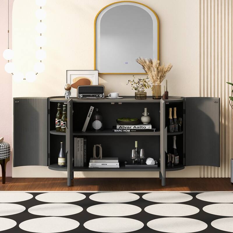 Light Luxury Sideboard with Adjustable Shelves, Curved Design Storage Buffet Cabinet for Living Room/Kitchen/Entryway/Hallway