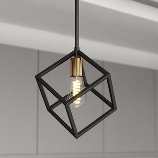 Deering LED Compatible Matte Black and Gold Satin Brass Contemporary Mini Pendant Ceiling Light