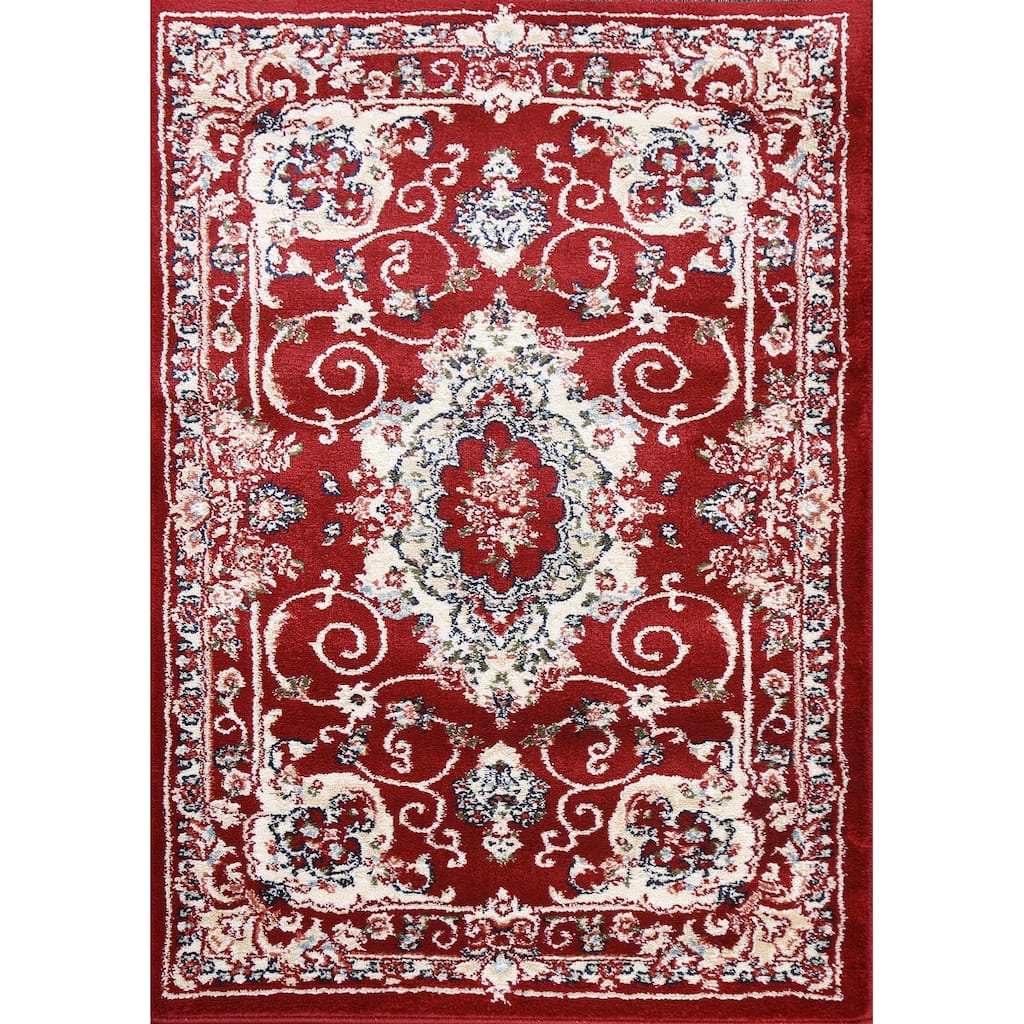 Red Floral Medallion Transitional Turkish Rug Oriental Carpet