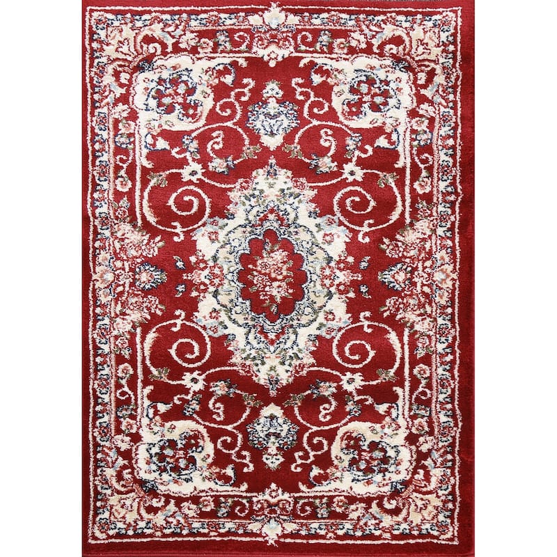 Red Floral Medallion Transitional Turkish Rug Oriental Carpet