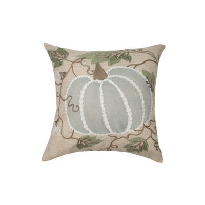 Pumpkin And Vines Crewel Embroidered Fall Pillow, 14 by 14-Inch
