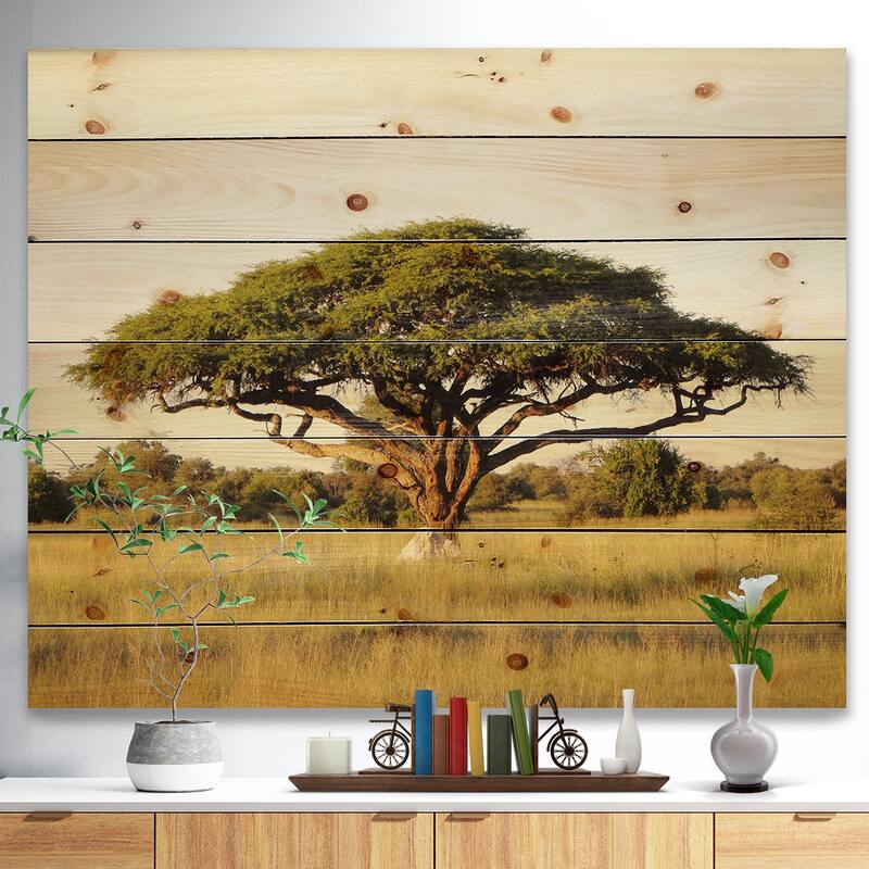 Designart 'Acacia Tree On African Plain' Country Wood Wall Art Panels