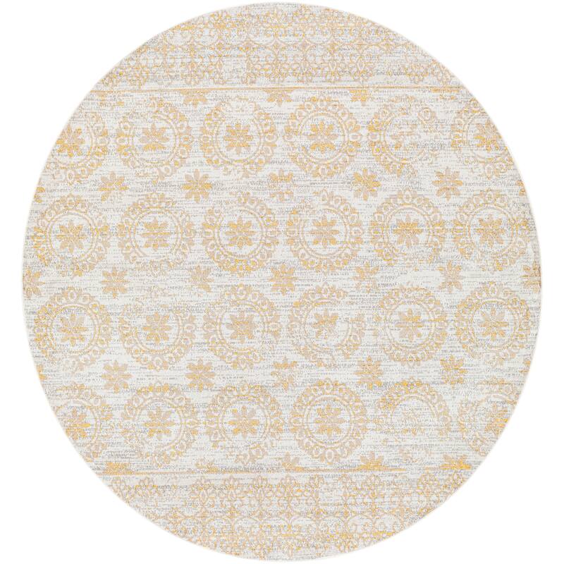 Livabliss Maxen Transitional Machine Washable Area Rug - Yellow - 6'7" Round