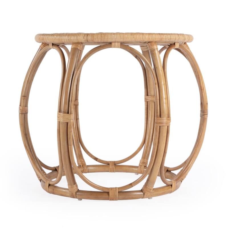 HomeRoots 24" Natural Rattan Round Drum End Table - 28.00 in. x 24.00 in. x 28.00 in.