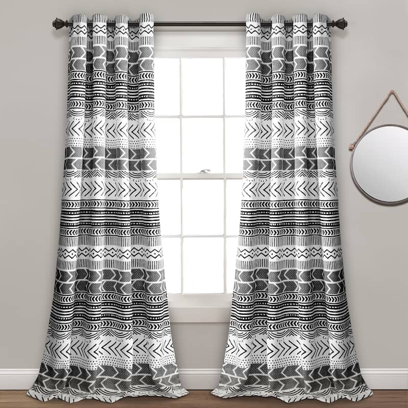 Lush Decor Hygge Geo Room Darkening Window Curtain Panel Pair - 84 Inches - Black & White