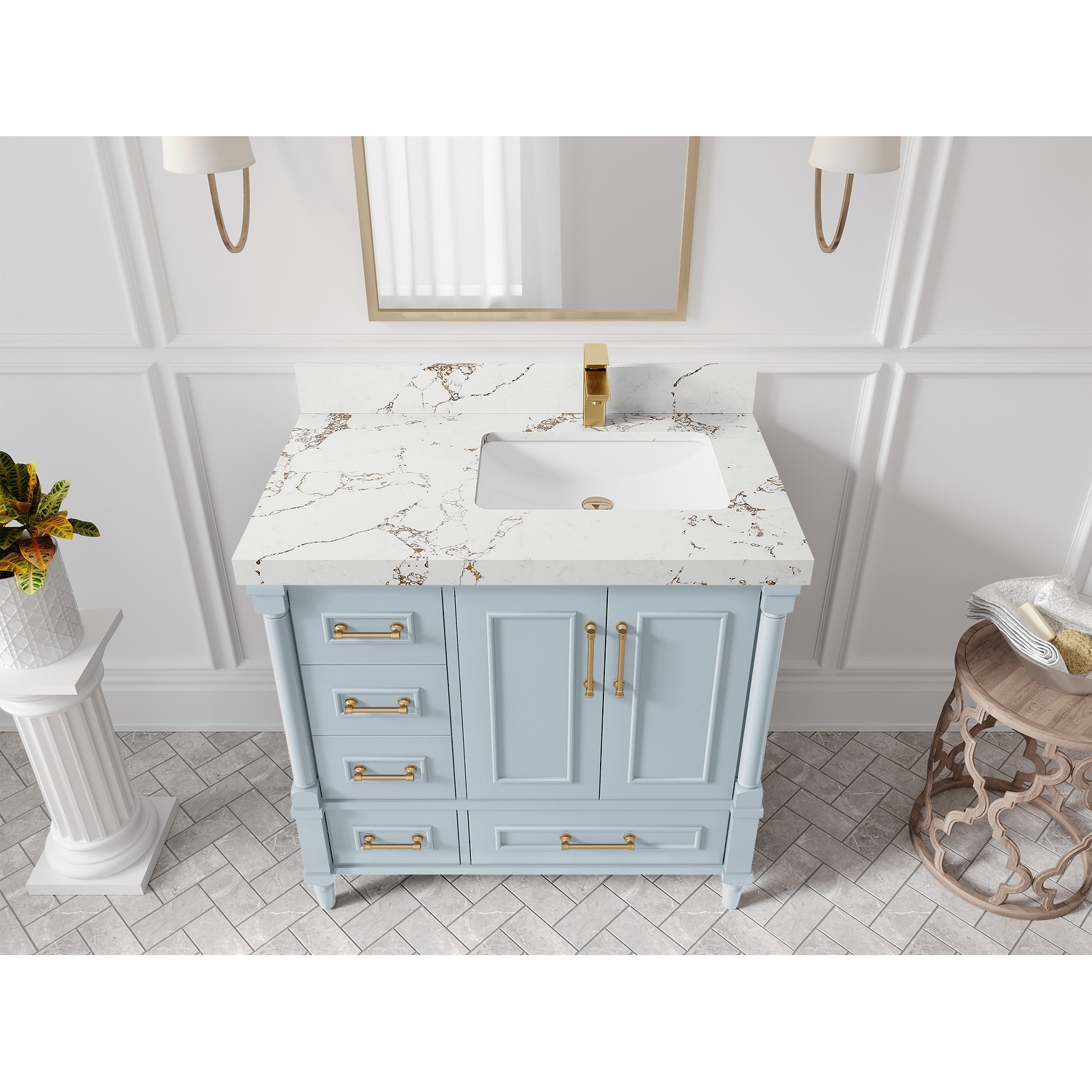 Willow Collections 36 in. W x 22 in. D Aberdeen Right Offset Sink Bathroom Vanity in Pewter Green with Countertop