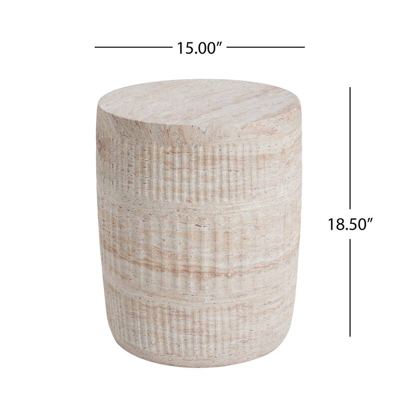 Roomfitters Patio or Living Room Accent Table, Lightweight Barrel Design End Table with Decorative Ribbed Texture