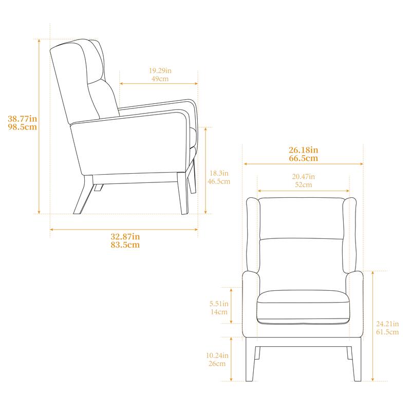 26.18" Wide Modern Accent Chair, High Back Reading Chair ,Upholstered Armchair Club Chair with Wood Legs for Living Room,Bedroom