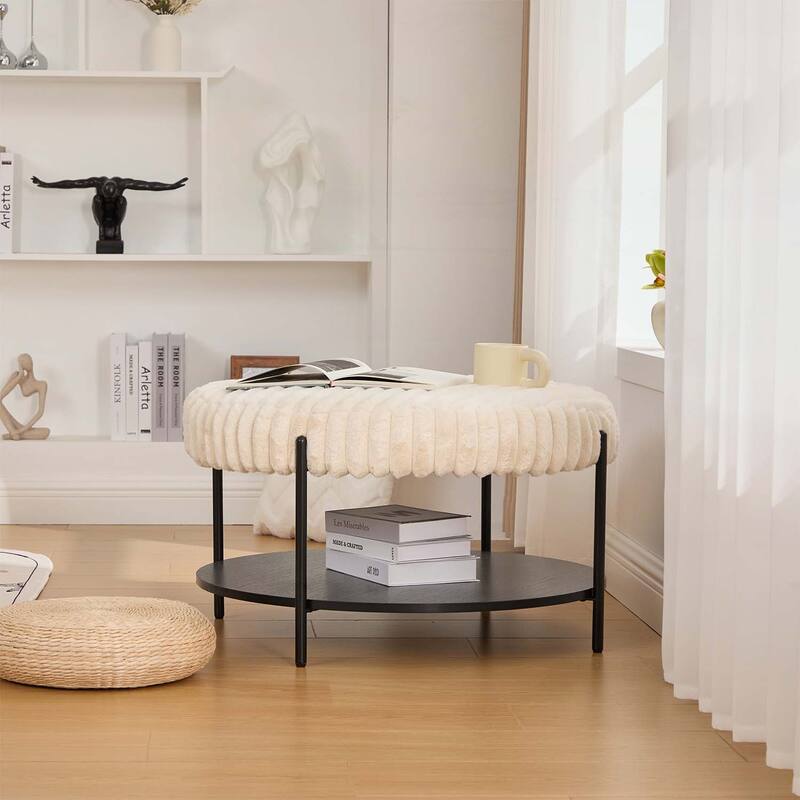Round Coffee Table with Wooden Open Storage Shelf